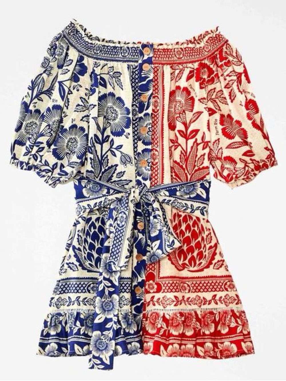 Farm Rio Mixed Pineapple Garden Mini Dress Red Blue Size Medium